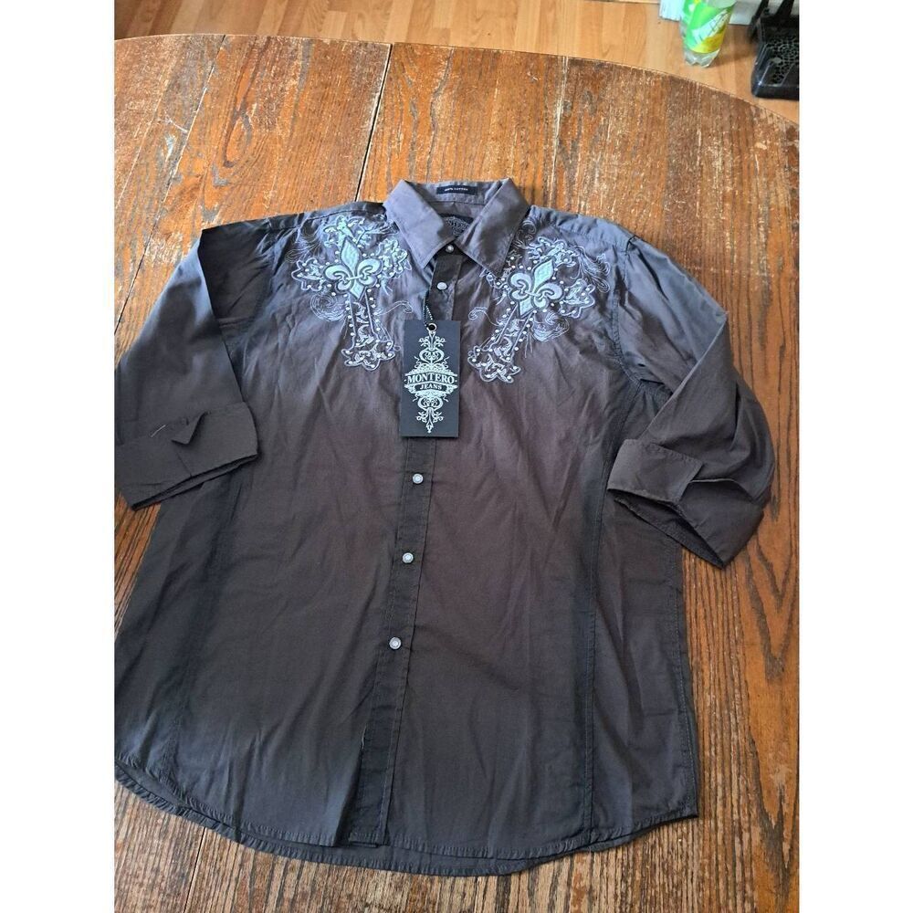 New Large Montero Jeans Grey Embroidered Western Hispanic Streetwear Shirt